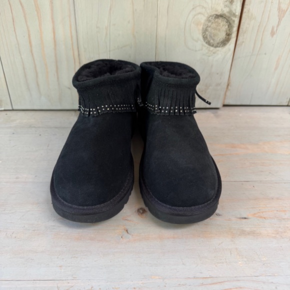 UGG CLASSIC ULTRA MINI FRINGE BLING BLACK BOOTIES Nib - Picture 5 of 8